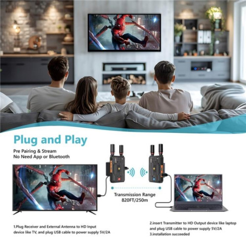 VRRIIS 097PRO Transmetteur-récepteur audio/vidéo sans fil pour extérieur, extension 4K HD, prise : prise AU SH8304998-09